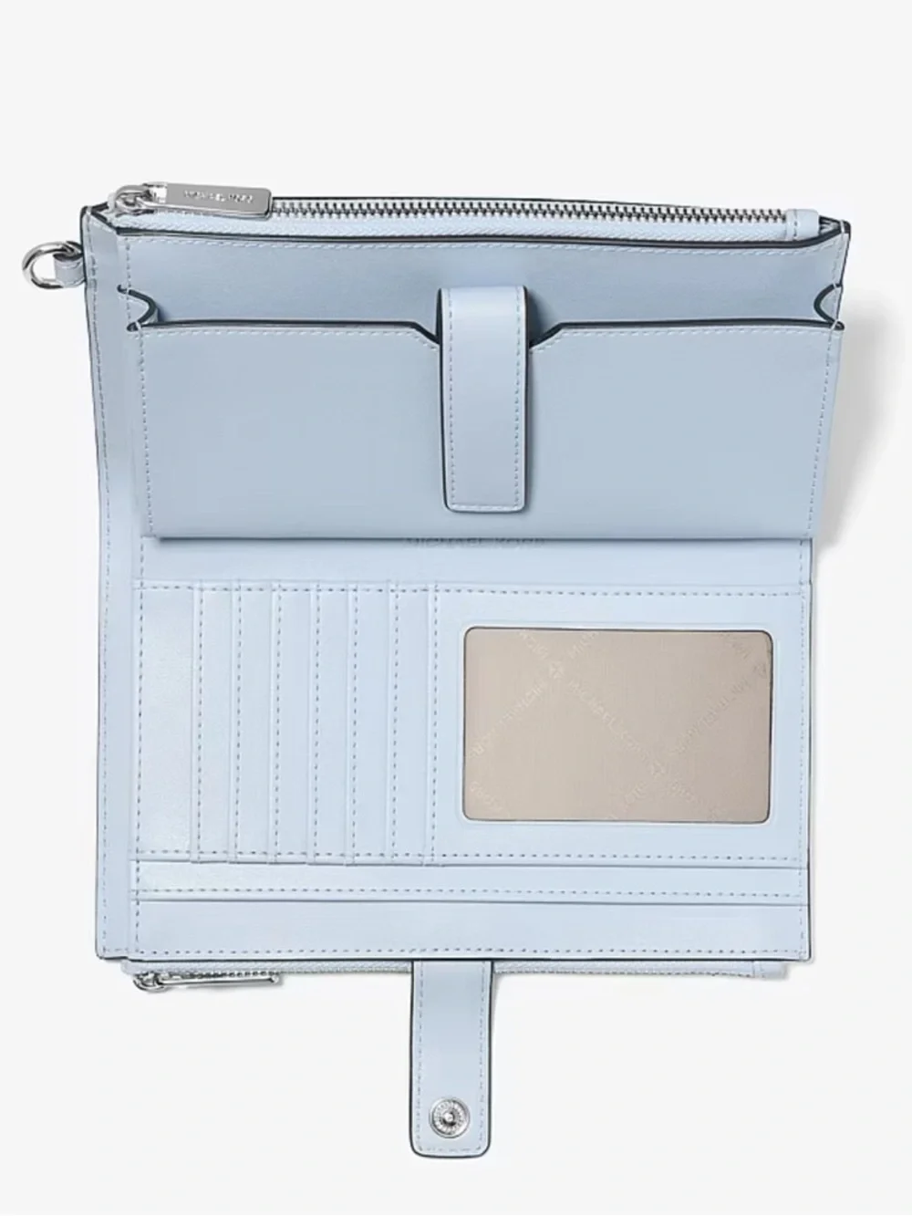 MICHAEL KORS JST Lg Double Zip Printed Signature Logo Wristlet Pale Ocean  NWT